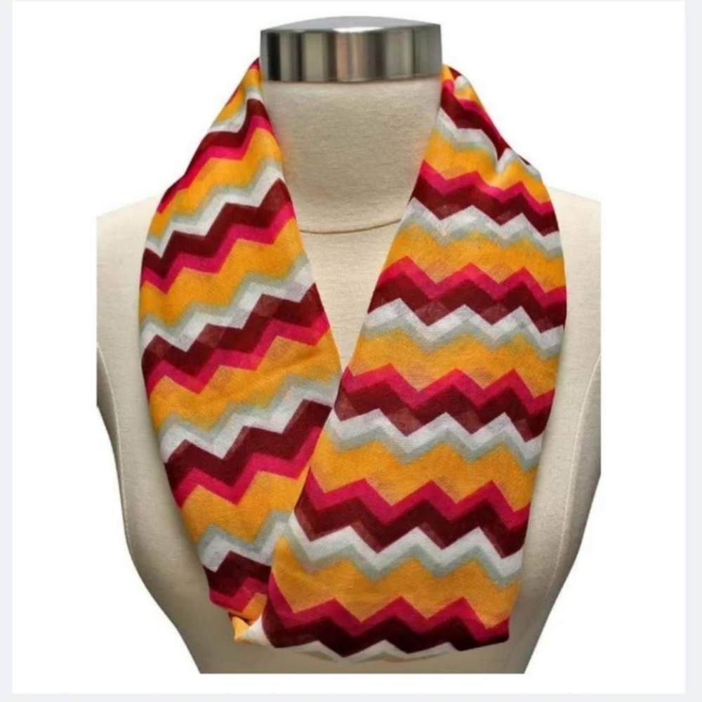 Orange Brown & Fuchsia Chevron Circle Scarf - Picture 3 of 3